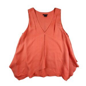 Theory "Jantine" 100% Silk‎ V-Neck Top Orange Size S Flowing Double Layer Preppy